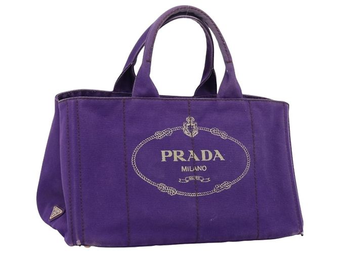 Tote Sac Cabas PRADA Canapa GM Canvas Violet Or Auth 204261 Doré