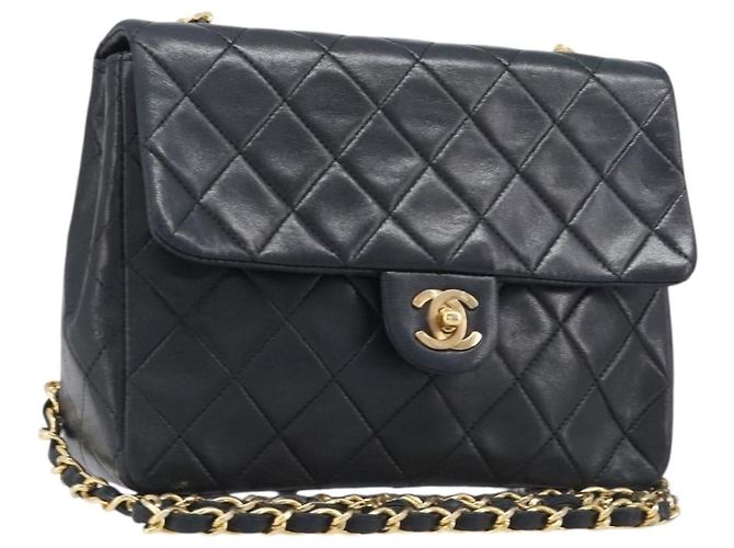 Borsa a tracolla CHANEL Mini Matelasse 20 Chain in pelle d'agnello nera e oro CC Auth 204583V Nero