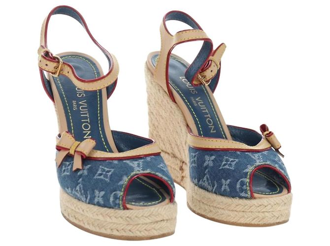 LOUIS VUITTON Monogram Denim Espadrille Sandalen Blue LV Auth ar14173V Blau Monogramm