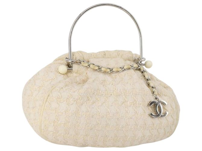 Bolso CHANEL Tweed Blanco Plata CC Auth 196872