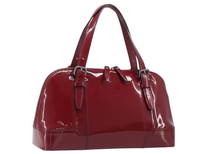 BURBERRY Handtasche aus Lackleder rot silber Auth 203652