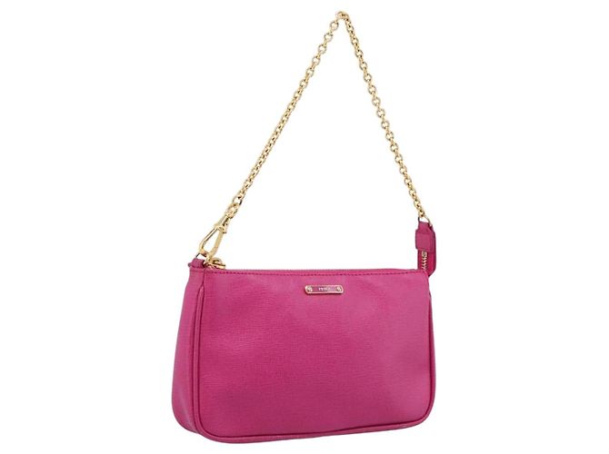 FENDI Accessory Pouch Leather Pink Gold Auth 204323A Golden