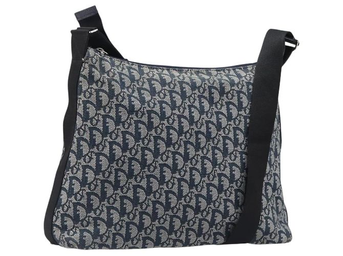 Borsa a tracolla Christian Dior Trotter Canvas Navy Silver Auth 204391 Argento Blu navy
