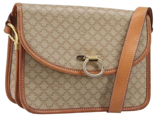 Céline Bolsa de Ombro CELINE Macadam Canvas PVC Bege Gold Auth 203607 Dourado