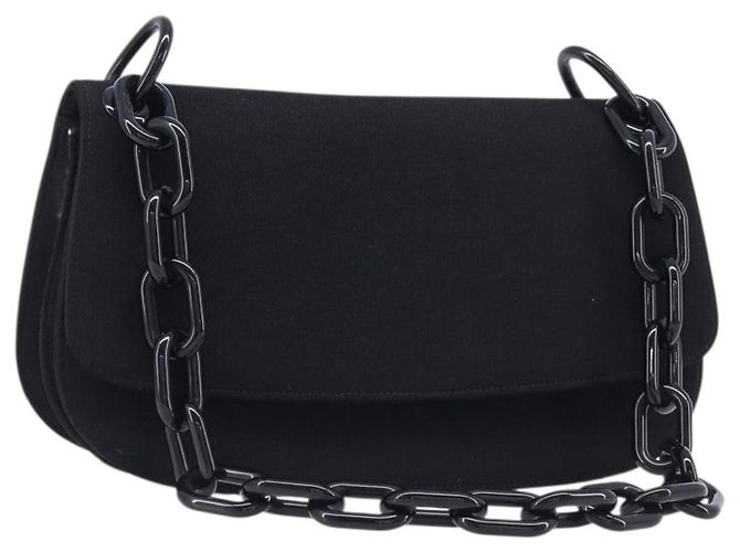 Bolso de hombro PRADA con cadena de plástico de algodón negro Auth 204708V