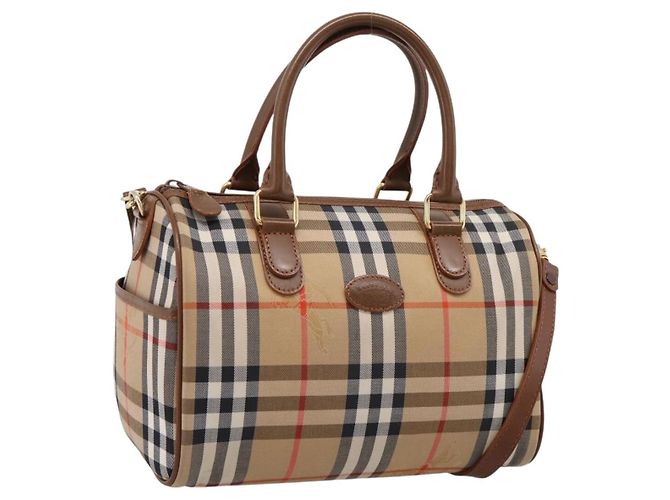Burberrys Nova Check Handtasche Canvas 2way Beige Gold Auth 204251 Golden