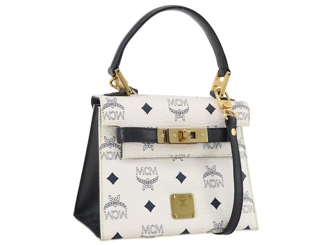 MCM Vicetos Handtasche PVC Leder 2way White Gold Tone Auth 205825A Weiß
