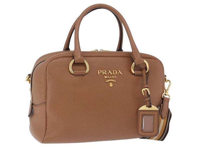 Borsa a mano PRADA in pelle 2way Beige Tono Oro Auth ka6236M