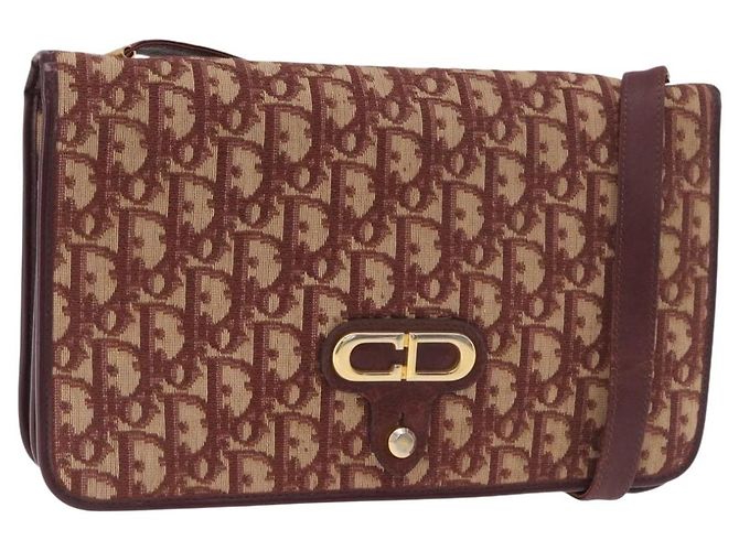 Borsa a tracolla Christian Dior Trotter Canvas Rosso Oro Auth 184210 D'oro