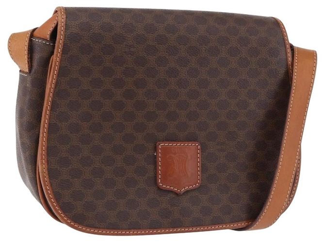 Céline Borsa a tracolla CELINE Macadam Canvas PVC Pelle Marrone Oro Auth 182419 D'oro