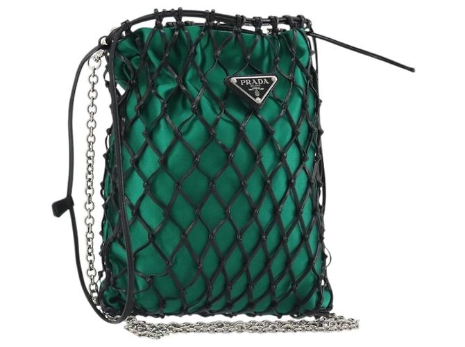 Borsa a tracolla con catena PRADA Satin Green Auth 127567 Verde