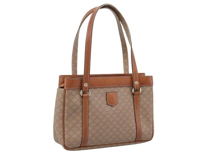 Céline Sac cabas CELINE Macadam Canvas PVC Beige Gold Auth 204866A Doré