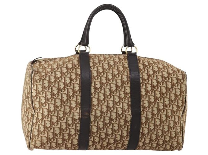 Borsa Boston Christian Dior Trotter Canvas Marrone Oro Auth 201940 D'oro