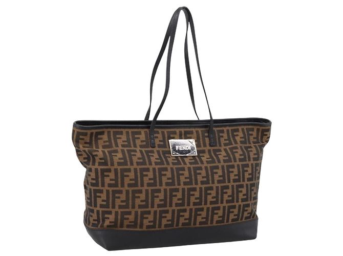 FENDI Zucca Canvas Tote Bag Schwarz Braun Auth 204873