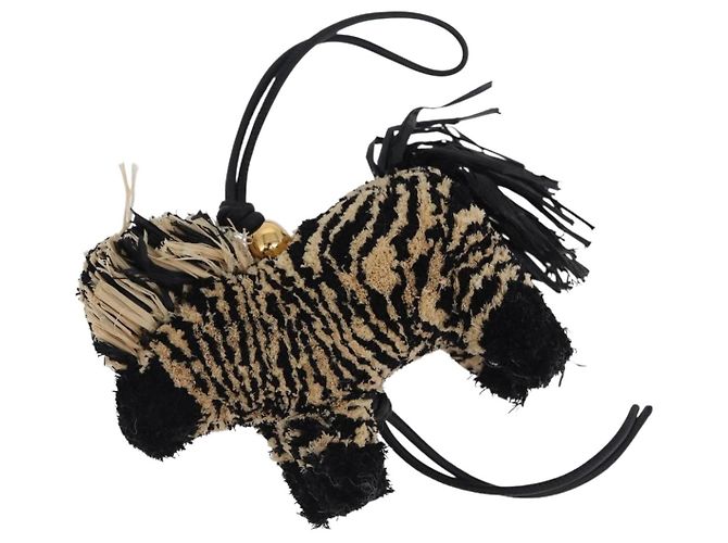 LOEWE Pingente de Bolsa Motif Zebra Couro Black Beige Auth 167701SAM Preto Bege