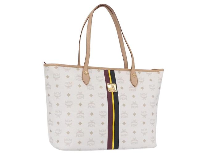 MCM Vicetos Logogram Tote Bag PVC Leather White Auth 205128 Weiß