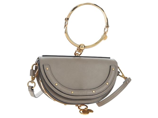 Chloé Bolsa Chloe Nile Minaudiere Couro 2way Beige Gold Auth 203780V Bege Dourado