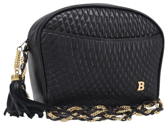 Borsa a tracolla con catena BALLY in pelle nera e oro Auth BA15568A Nero