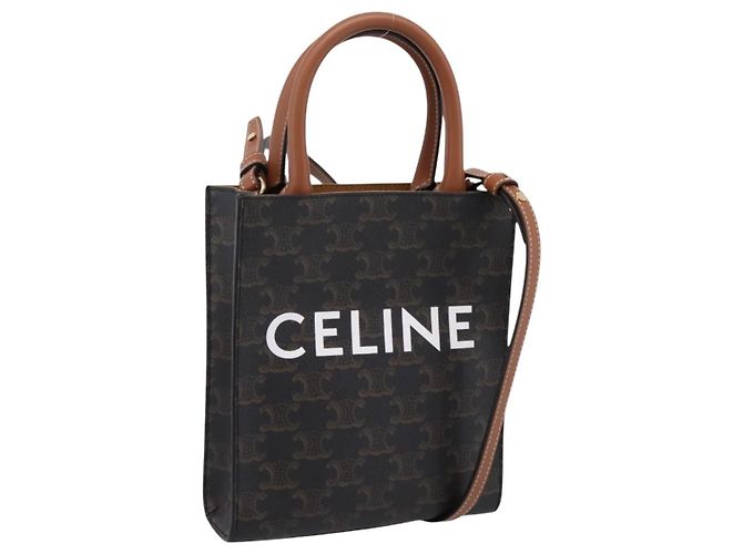 Céline Borsa a mano CELINE Triomphe Mini Vertical Cabas PVC 2way Nero Oro Auth 204764V D'oro