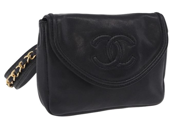 Borsa vita CHANEL COCO Mark Chain in pelle d'agnello nera e oro CC Auth bs18653 Nero D'oro