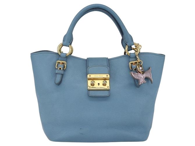 Miu Miu Madras Convertible Lock Leather Small Bleu