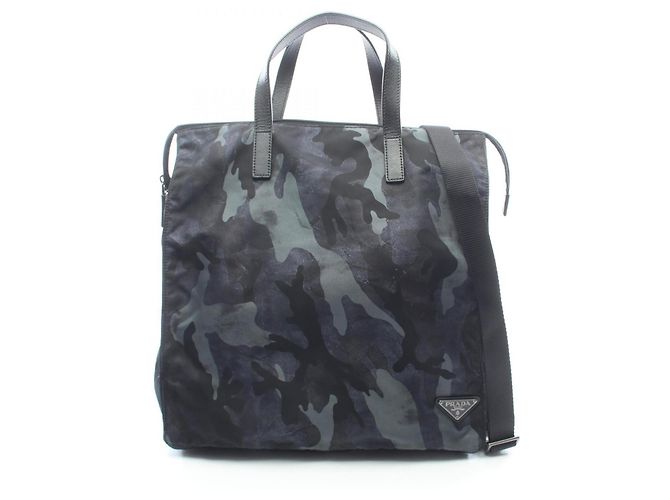 Prada TESSUTO CAMOUFL 2-Way Tote Bag Black Multiple colors