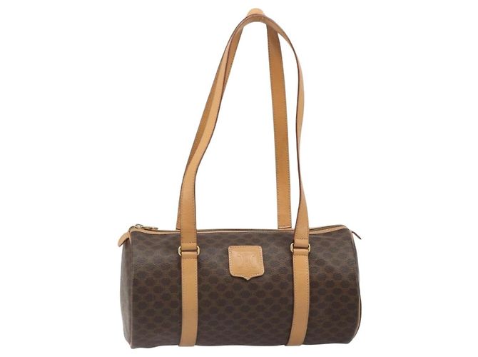 Céline Celine Vintage Barrel Macadam Canvas & Leather Marrone