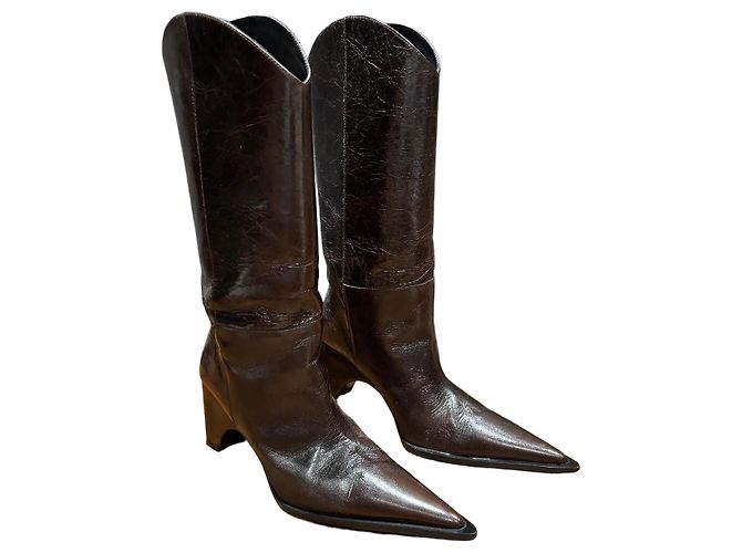 Coperni Bottes hautes en cuir marron à bout pointu