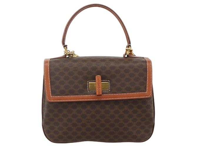 Céline Celine Vintage Convertible Top Handle Macadam Coated Canvas Medium Marron