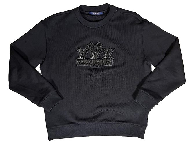 Louis Vuitton Felpa Nera con Patch Ricamata e Cristalli Nero