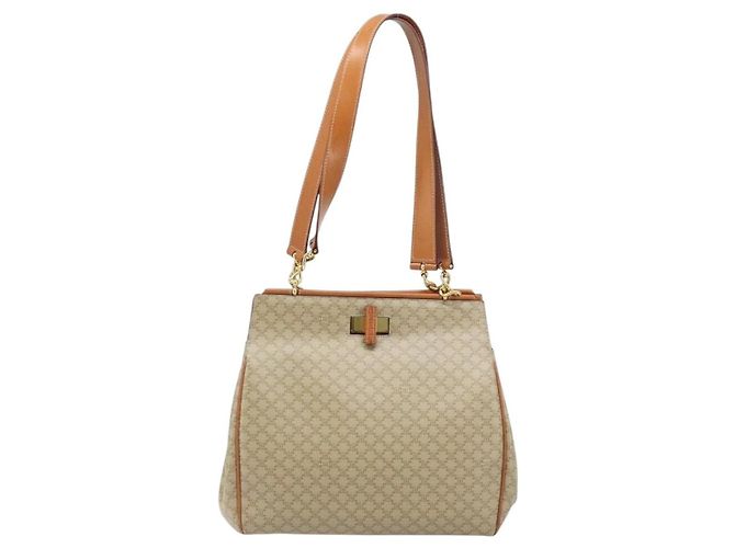 Céline Celine Vintage Macadam Shopper Coated Canvas Medium Beige