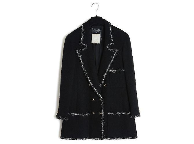 Chanel 1994 Black Tweed Double-Breasted Jacket FR40