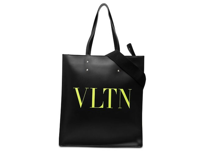 Borsa Tote con borchie e stampa logo Valentino Nero