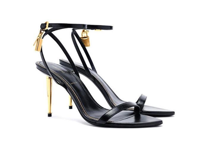 Tom Ford Padlock Leather Ankle Strap Sandals Black