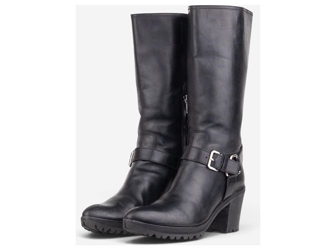Botas Biker Cowboy com fivelas e arnês Prada dos anos 2000, cano alto Preto