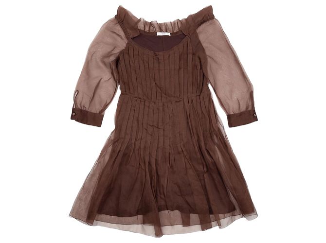 Vestido Midi Prada SS08 em tule e chiffon plissado