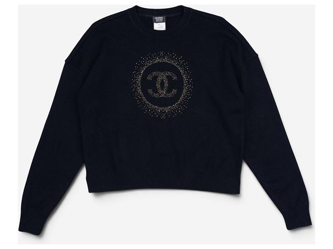Chanel by Karl Lagerfeld Strickpullover aus den 2010ern mit CC-Glitzer-Logo Schwarz