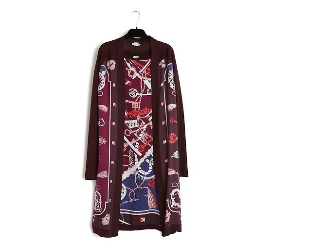 Hermès Ensemble Twillaine Les Clés in Lana e Seta Bordò