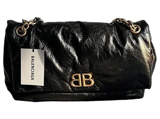 BB Chain Balenciaga Monaco BB Borsa a Catena in Pelle Nera Nero