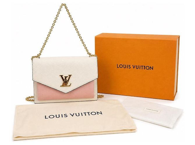 Louis Vuitton Pochette Lockme em couro granulado branco e rosa