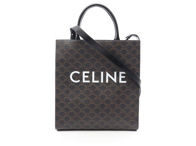 Céline Celine Medium Vertical Cabas Triomphe 2-Way Tote Bag Brown Black