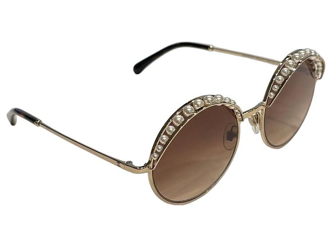 Chanel Óculos de sol redondos com pérolas Mod. 4234 Branco Dourado