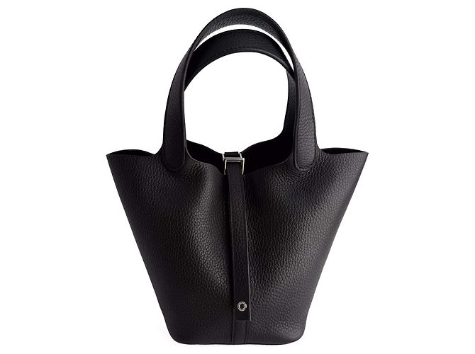 Hermès Picotin 18 Eimerhandtasche aus Taurillon Clemence Leder mit Schloss, Schwarz