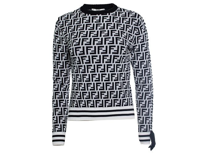 Fendi, Pullover mit Fendi Zucca-Logo-Print in Schwarz-Weiß