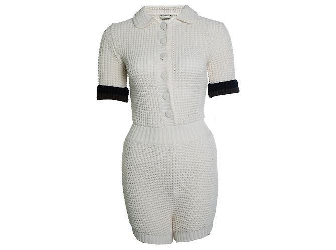 Fendi, Playsuit de malha com mangas pretas e castanhas Branco