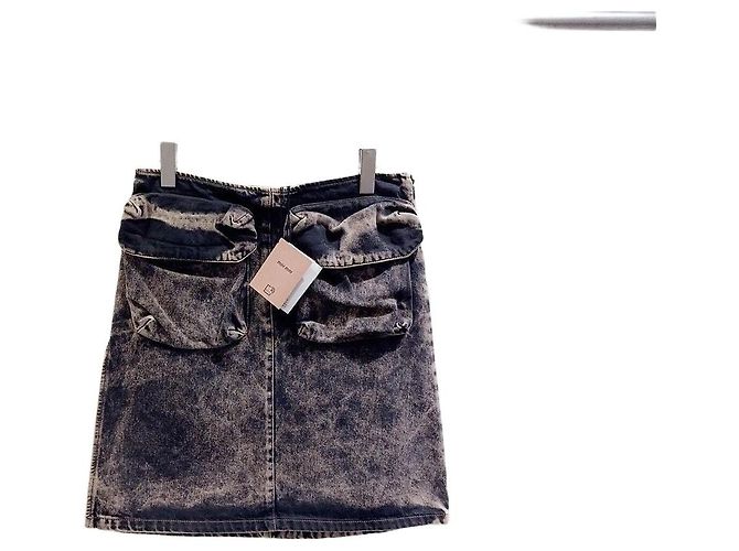 Saia Miu Miu em denim cinza tie-dye Multicor
