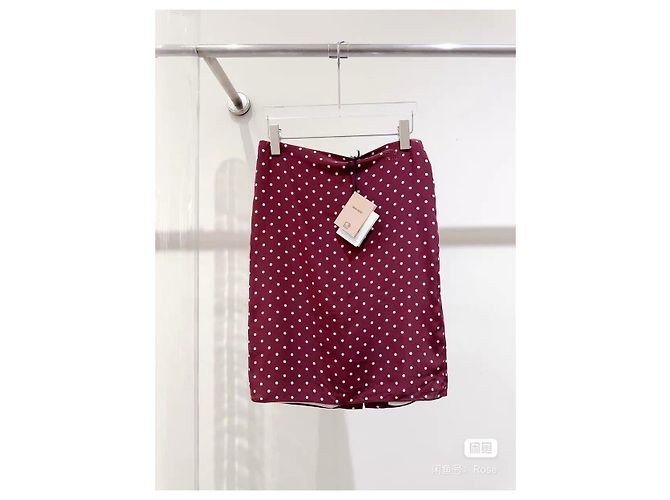 Falda Miu Miu de seda con estampado de lunares bordeaux Multicolor