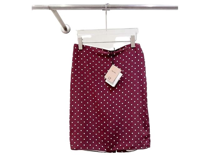 Saia Miu Miu de seda com estampa de bolinhas burgundy Multicor