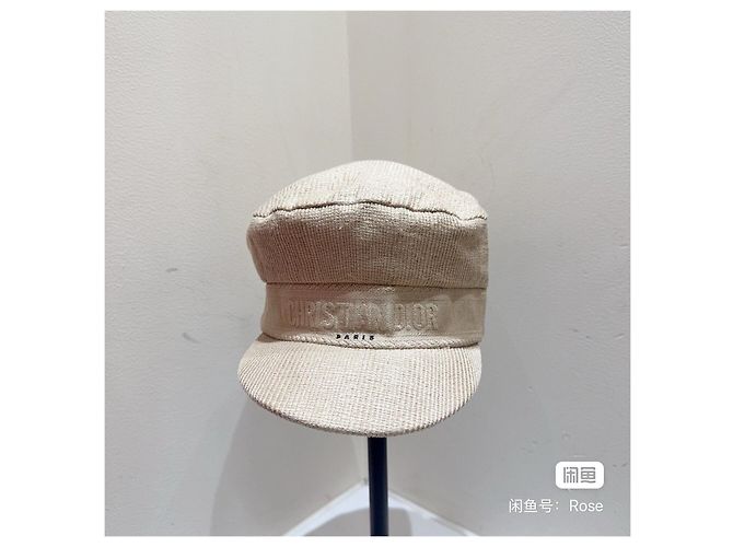 Autre Marque Cappello Newsboy Dior Beige in Lino Multicolore
