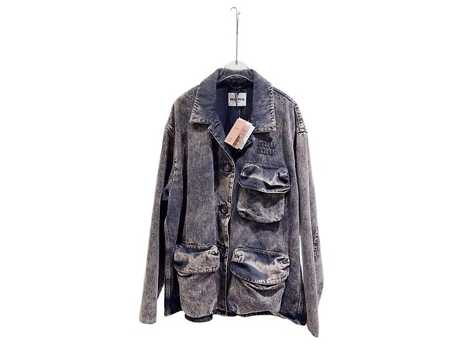 Jaqueta Miu Miu em denim roxo distressed Multicor